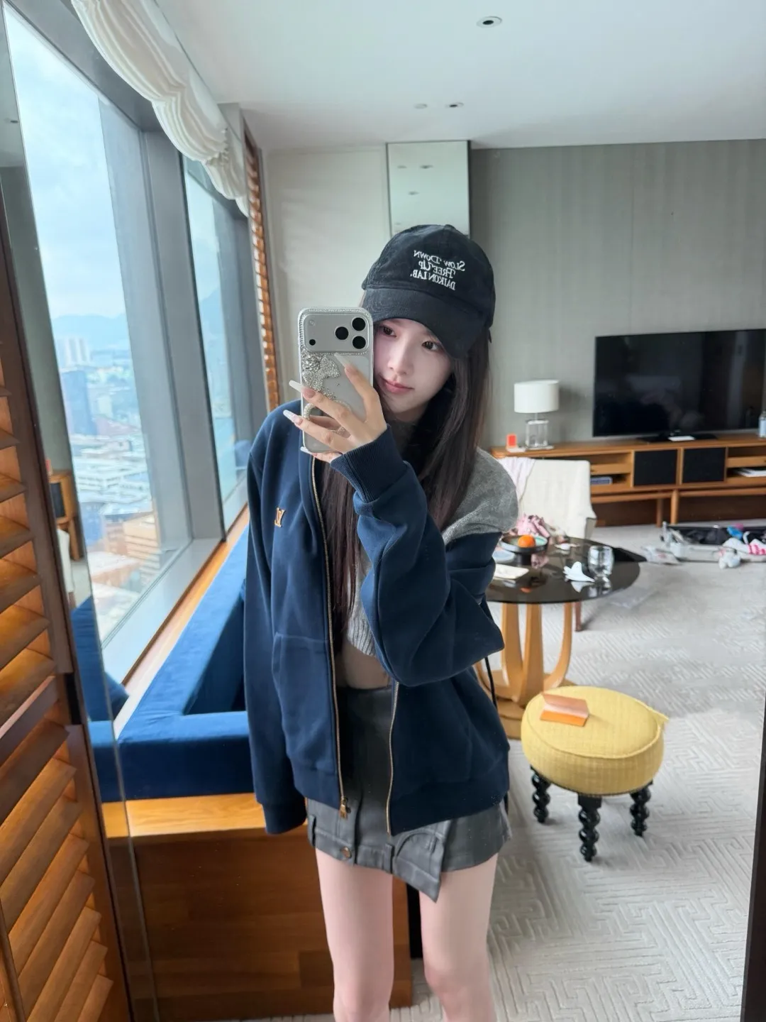 Louis Vuitton/Louis Vuitton leather logo zipper hooded sweatshirt